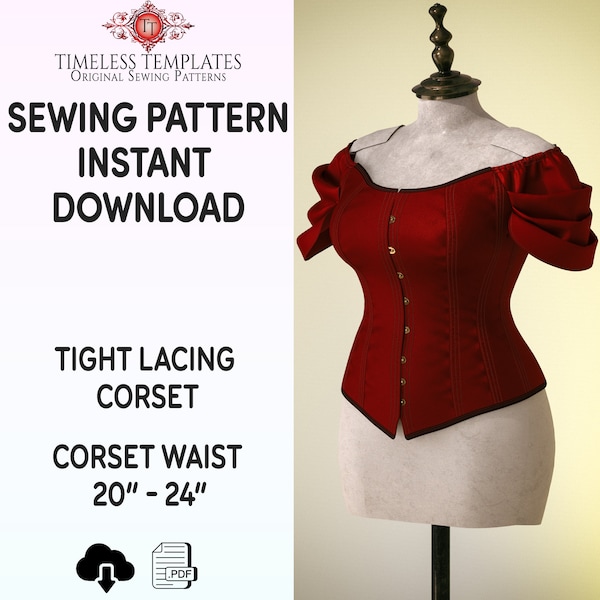 Corset Sewing Pattern, Pdf download, SMALL Size, Tight-lacing, Detailed Picture Tutorial, Cosplay, Steampunk, Wedding, Gothic, Prom, Women