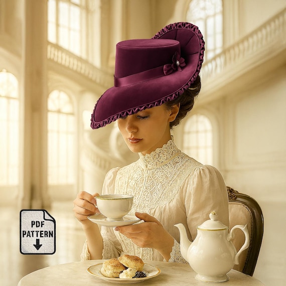 Victorian Hat Pattern, PDF, Vintage style Hat Making Steampunk, Cosplay, Gothic. 5 adult sizes, Detailed Instructions.