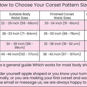 timeless-templates corset sizing chart infographic