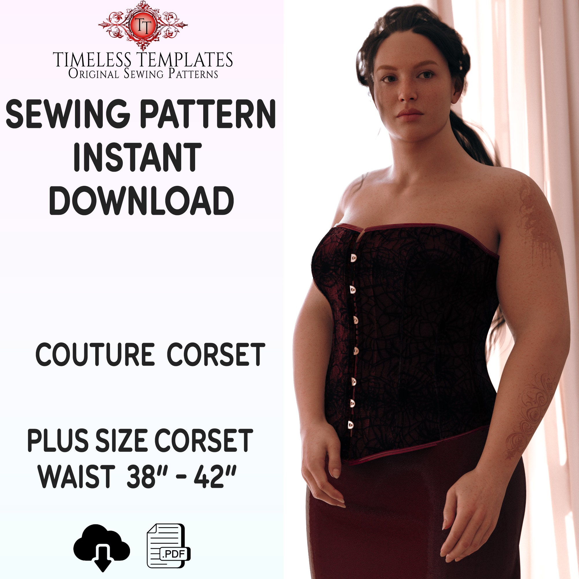 Plus Size Corset Sewing Pattern , Over Bust, 38 40 42 Waist