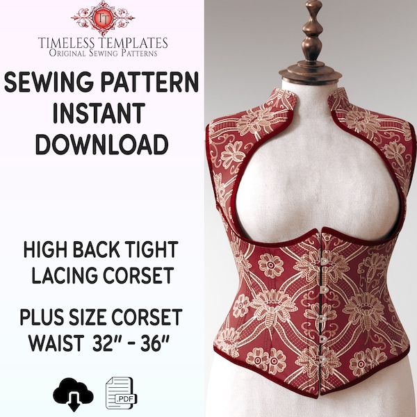 Steampunk High-Backed Large Corset Sewing Pattern, Digital Pattern,  PDF Instant Download, Cosplay Larp Pattern, Large size