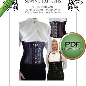 Mens Corset Pattern, Steampunk Cosplay  Military Corset Sewing Pattern 28" - to 36" waists