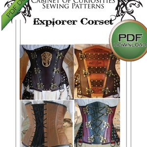 Corset Sewing Pattern, Steampunk Under Bust Corset, PDF Digital Download. Sizes 38 -40 -42" Waists Plus sized Steel boned