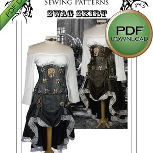 Skirt Sewing Pattern, Steampunk Pattern, Digital Download, PDF pattern, Western, Cosplay, Larp, Westworld, firefly, Saloon Girl, Pirate image 2