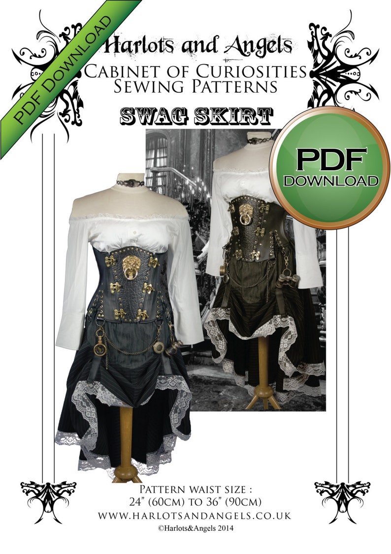 Skirt Sewing Pattern, Steampunk Pattern, Digital Download, PDF pattern, Western, Cosplay, Larp, Westworld, firefly, Saloon Girl, Pirate image 2