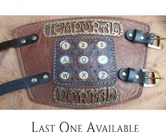 Steampunk Arm Bracer Cuff, Real Brown Leather