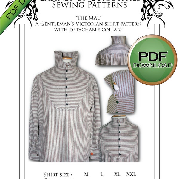 Mens' Sewing pattern. Victorian Steampunk Cosplay Shirt Pattern, PDF Digital Download, Great For Weddings, Larp, Firefly, Sherlock Costumes