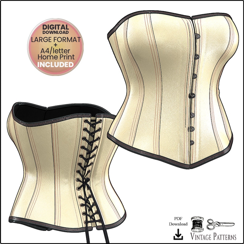 Corset Sewing Pattern, Large Size, Victorian pattern, Perfect For Steampunk, PDF Digital Download, Tight Lacing Great Fitting image 5