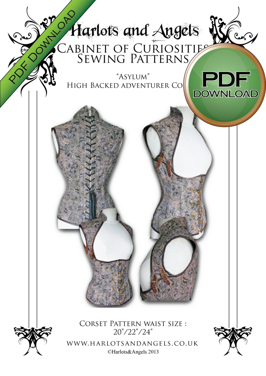 SIZE SMALL Instant download Pdf Asylum Steampunk real Corset Sewing Pattern