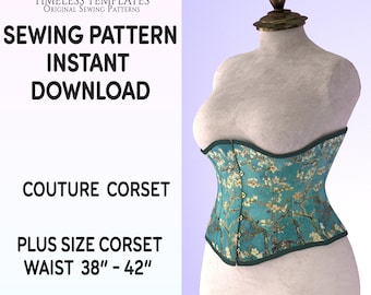 Corset Sewing Pattern, Size Extra Large, Digital PDF, Underbust, Experienced Plus Size Designer 38" -42" Finished Waists