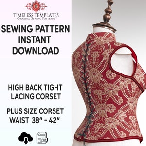 Steampunk XL Corset Sewing Pattern. High-Back Steel Boned Tight Lacing Body Sculpting. Instant Digital Download