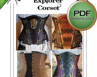 Steampunk Corset Sewing Pattern, Instant download, Cosplay Pattern,  XL 38" 40" 42" Finished waists