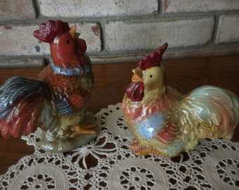 Hen and Rooster Painted Pair