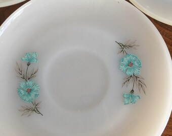 Fire King Pyrex Set of Two Saucers Cornflower Turquoise Pattern