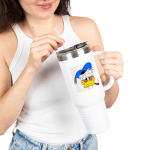 Donald Duck Insulated Travel Mug, Large 40oz Coffee Cup, Funny Travel Tumbler, Cartoon Character Drinkware, Great for Gifts