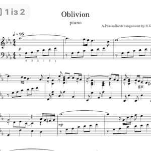 Oblivion Piano Sheet Music, A. Piazzolla Arrangement
