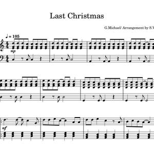 May include: Musical score for "Last Christmas" by G. Michael, arranged by S. Varava. The sheet music is printed in black ink on white paper. The title is at the top, with musical notation filling the staves. The tempo is marked at 105 bpm.