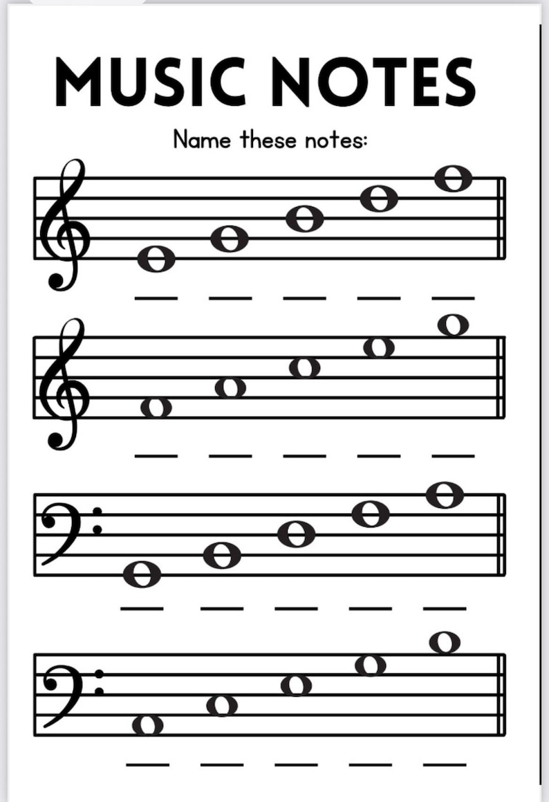 White Key Notes Worksheet Music Notes Worksheet ( Piano Lesson) Digital Download - Etsy
