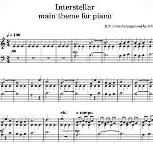 Interestelar (tema principal) - Partitura para piano em PDF + MP3 de H. Zimmer / Arranjo original