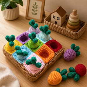 Crochet Montessori Carrot Toy Pattern PDF – Amigurumi Vegetables Set, Sensory Baby Toy, Handmade Gift Idea, Digital Download