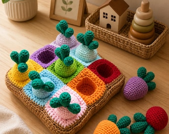 Crochet Montessori Carrot Toy Pattern PDF – Amigurumi Vegetables Set, Sensory Baby Toy, Handmade Gift Idea, Digital Download