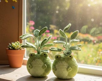 Crochet Frog Planter Pot  Handmade Amigurumi Frog Plant Holder, Cute  Animal Succulent Decor