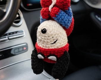 Crochet Snoopy Spiderman Car Hanging, Spider-Snoopy Mirror Accessory, Handmade Amigurumi Car Decor, Cute Crochet Car Hanger