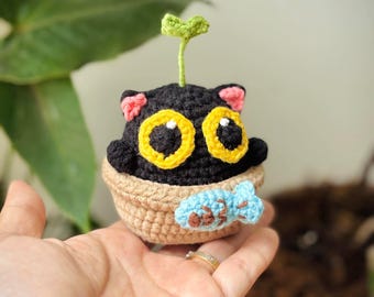 Black Cat Amigurumi in Plant Pot,Black Cat Handmade, Cute Crochet Black Cat, Amigurumi Black Cat, Halloween Black Cat,Handmade Black Cat Toy
