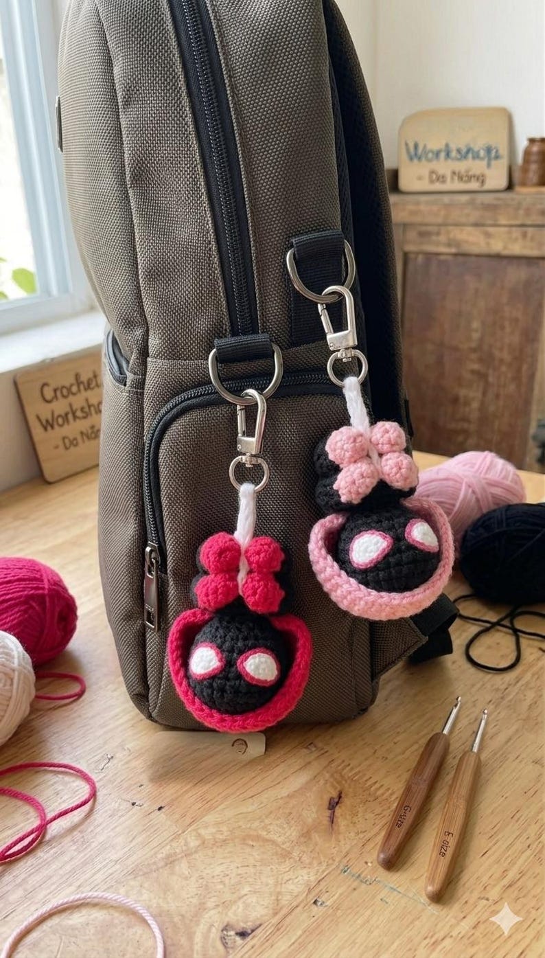 Spider Crochet Keychain, Spiderman Inspired Keychain, Cute Amigurumi Bag Charm, Handmade Gift, Father day gift image 1