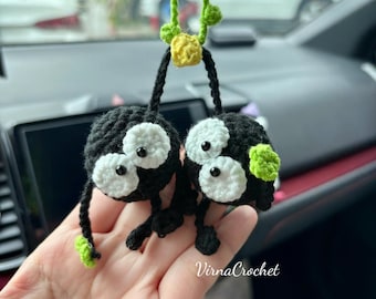 Crochet Soot Sprite Car Hanging, Handmade Amigurumi Plush Ornament, Cute Black Dust Ball Gift