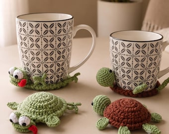 Crochet Turtle Coaster, Handmade Turtle Mug Rug, Cute Animal Cup Coaster, Coffee Mug Coaster, Sea Turtle Gift, Desk Decor, Housewarming Gift