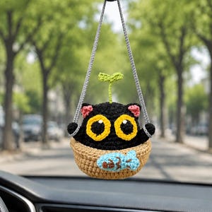 Zwarte kat amigurumi in bloempot, zwarte kat handgemaakt, schattige gehaakte zwarte kat, zwarte kat amigurumi, zwarte kat Halloween, handgemaakte zwarte kat speelgoed