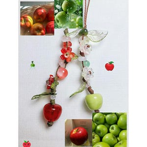 Correa para teléfono con dije de fruta, adorable dije de manzana, melocotón y tomate, cordón de cuentas hecho a mano, correa de muñeca ajustable, regalo de dije para bolso kawaii