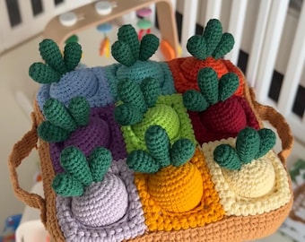 Crochet Montessori Karotte Spielzeug Muster PDF - Amigurumi Gemüse Set, sensorisches Baby Spielzeug, handgemachte Geschenkidee, digitaler Download