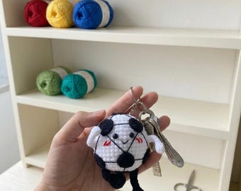 Crochet Soccer Ball Keychain: Handmade Cotton Amigurumi Charm