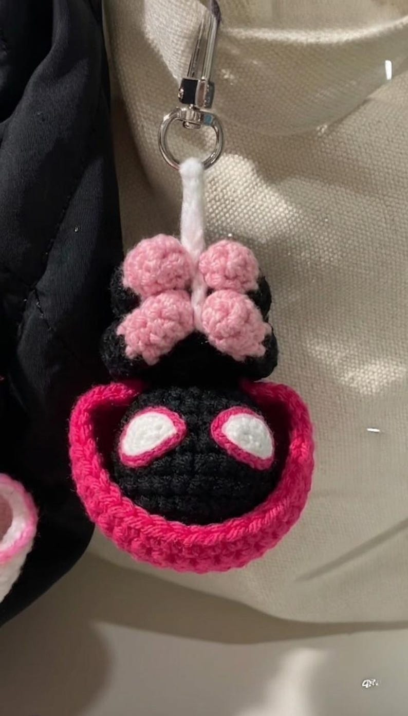 Spider Crochet Keychain, Spiderman Inspired Keychain, Cute Amigurumi Bag Charm, Handmade Gift, Father day gift Pink