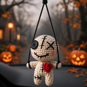 Crochet Voodoo Doll Keychain, Gothic Amigurumi Backpack Charm, Cute Creepy Plush Keyring, Handmade Horror Gift, Halloween Accessory