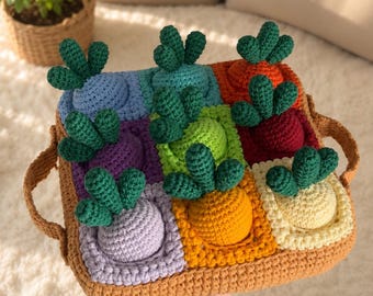 Crochet Montessori Carrot Toy Pattern PDF – Amigurumi Vegetables Set, Sensory Baby Toy, Handmade Gift Idea, Digital Download