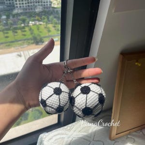 Crochet Soccer Ball Keychain: Handmade Cotton Amigurumi Charm