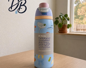 Botella térmica Owala FreeSip, diseño de cóctel, tapa con pajita, bonito vaso azul claro para ella.