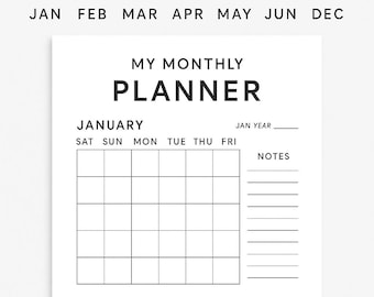 Minimalist Undated Monthly Planner | Printable PDF | A4/A5 Letter Size | Digital Download