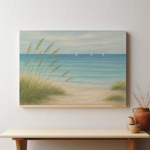 Abstract Coastal Landscape Wall Art, Minimalist Beach Print, Modern Ocean Painting, Pastel Seascape Decor for Living Room, Printable Art