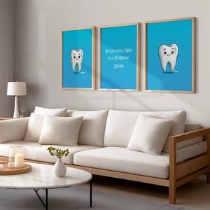 Dental Clinic Teeth Posters - Dental Clinic Cartoon Tooth Canvas Wall Art Print - Picture for Washroom Bathroom Toilet Décor
