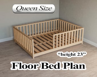 Planos de cama de suelo Montessori DIY en PDF: Diseño tamaño queen para la independencia y comodidad del niño