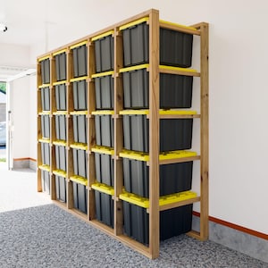 DIY PDF 27 Gallon Tote Storage Rack Plans for 25 Totes – Heavy-Duty Tote Garage Storage Shelves Plans!