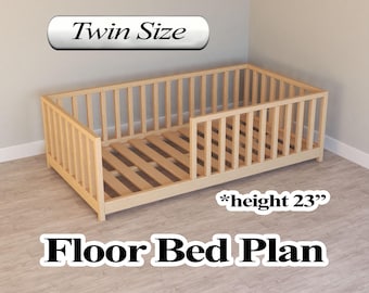 Planos de cama de suelo Montessori DIY en PDF: tamaño individual para que los niños tengan libertad y un sueño seguro.