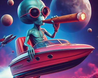 Cosmic Chill Alien Kunstdruck: Retro Sci-Fi Design (Digitaler Download)