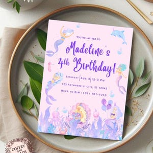 Mermaid 1st Birthday Invitation & Welcome Sign | Under the Sea Party Invite for Girl | Editable First Birthday Template | Instant Download