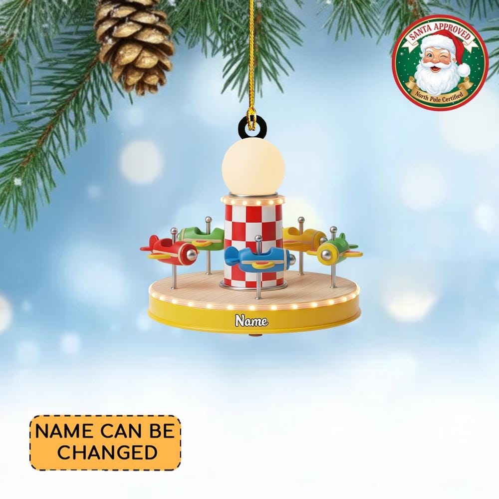 Discover Personalized Airplane Carousel Christmas Ornament, Merry-go-around Ornament, Amusement Park Ornament, Kids Playground Keepsake