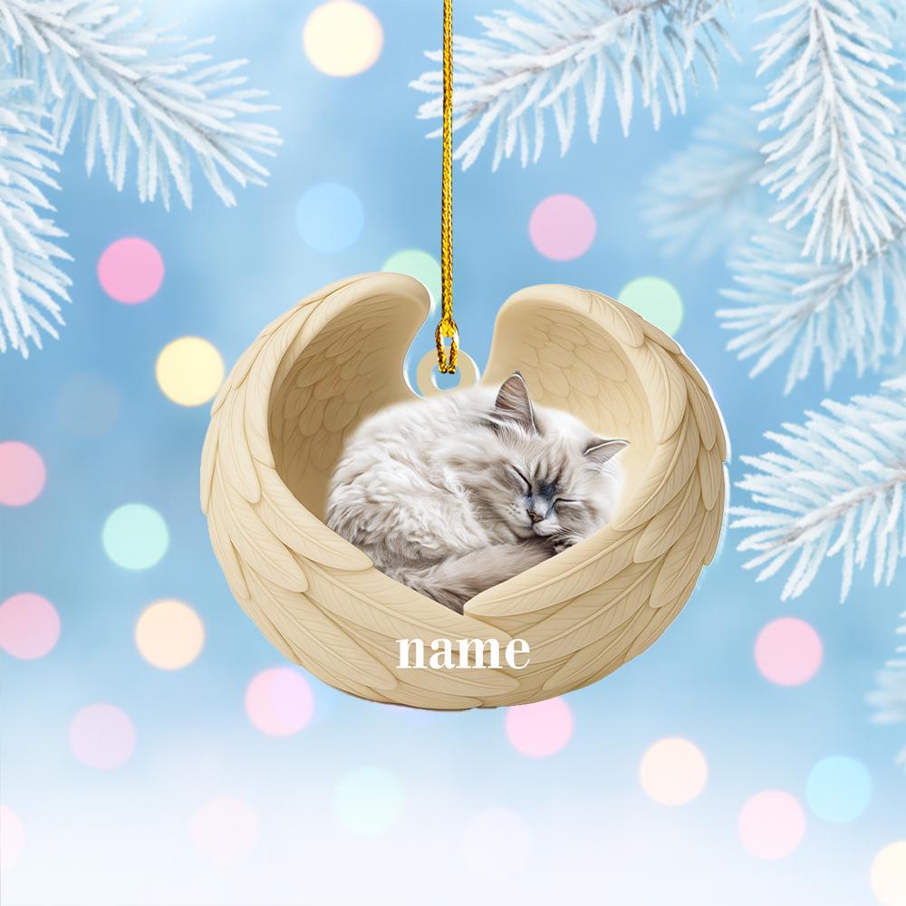 Discover Personalized Ragdoll Cat Sleeping Angel Wings Ornament, Ragdoll Cat Christmas Ornament Decor, Cat Flat 2D Ornament, Cat Xmas Gift